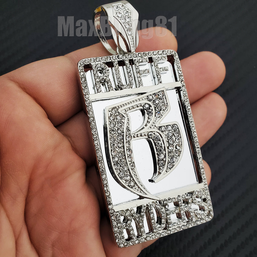 Silver Plated DMX RUFF RYDERS Pendant & 12mm 16" 18" Full Iced Baguette Choker Chain Necklace