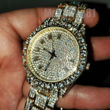 Hip Hop Full Iced Bling Gold Plated Rapper's Bling Lab Diamond Watch