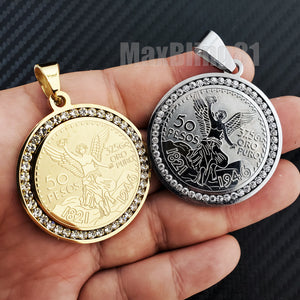 Hip Hop Stainless steel Icy 50 Pesos Centenario Mexican Coin CZ Charm Pendant