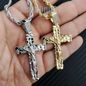 Hip Hop Iced Golden Nugget Jesus Body Cross Pendant 4mm 24