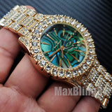 Iced Tiger Stripe Green Marble Dial Rapper Bling Lab Diamond Metal Band Hip Hop Watch