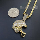 Hip Hop Gold Plated Super Bowl Football Helmet & Ball Pendant & 4mm 24" Rope Chain Necklace