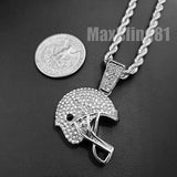Hip Hop White Gold Plated Super Bowl Football Helmet & Ball Pendant & 4mm 24" Rope Chain Necklace Set