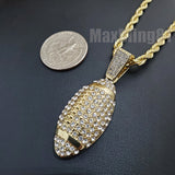 Hip Hop Gold Plated Super Bowl Football Helmet & Ball Pendant & 4mm 24" Rope Chain Necklace