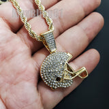 Hip Hop Gold Plated Super Bowl Football Helmet & Ball Pendant & 4mm 24" Rope Chain Necklace
