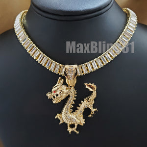 Hip Hop Gold Plated DRAGON Pendant & 18