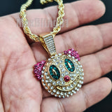 Hip Hop Iced Lab Diamond Clown Mask Pendant & 4mm 24" Rope Chain Bling Fashion Necklace