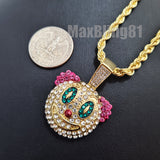 Hip Hop Iced Lab Diamond Clown Mask Pendant & 4mm 24" Rope Chain Bling Fashion Necklace