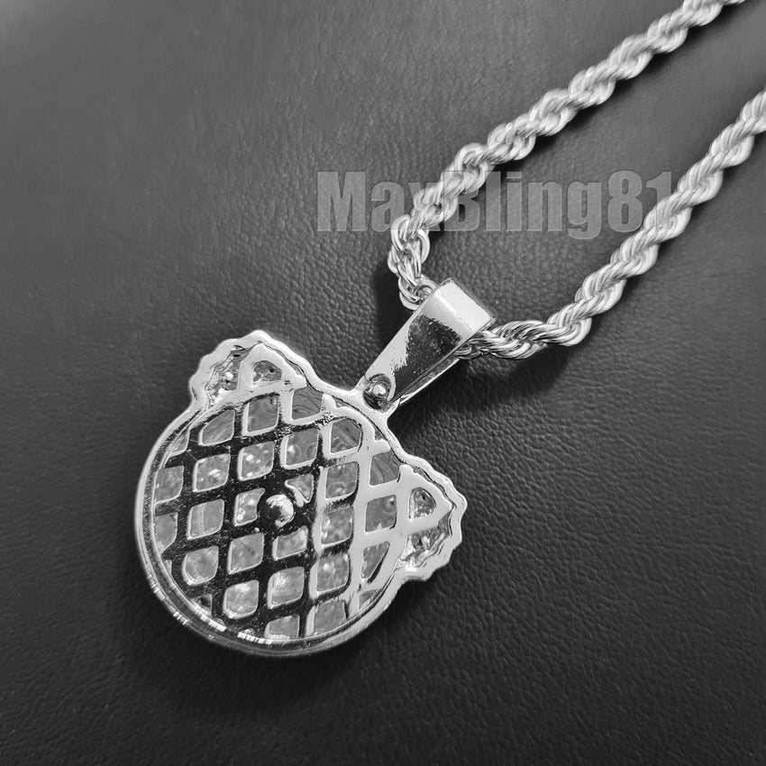 Hip Hop Iced Lab Diamond Clown Mask Pendant & 4mm 24" Rope Chain Bling Fashion Necklace