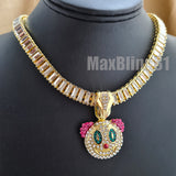 Hip Hop Gold Plated Clown Mask Pendant & 10mm 18" 20" 24" Iced Baguette Chain Bling Necklace