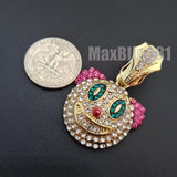 Hip Hop Gold Plated Clown Mask Pendant & 10mm 18" 20" 24" Iced Baguette Chain Bling Necklace