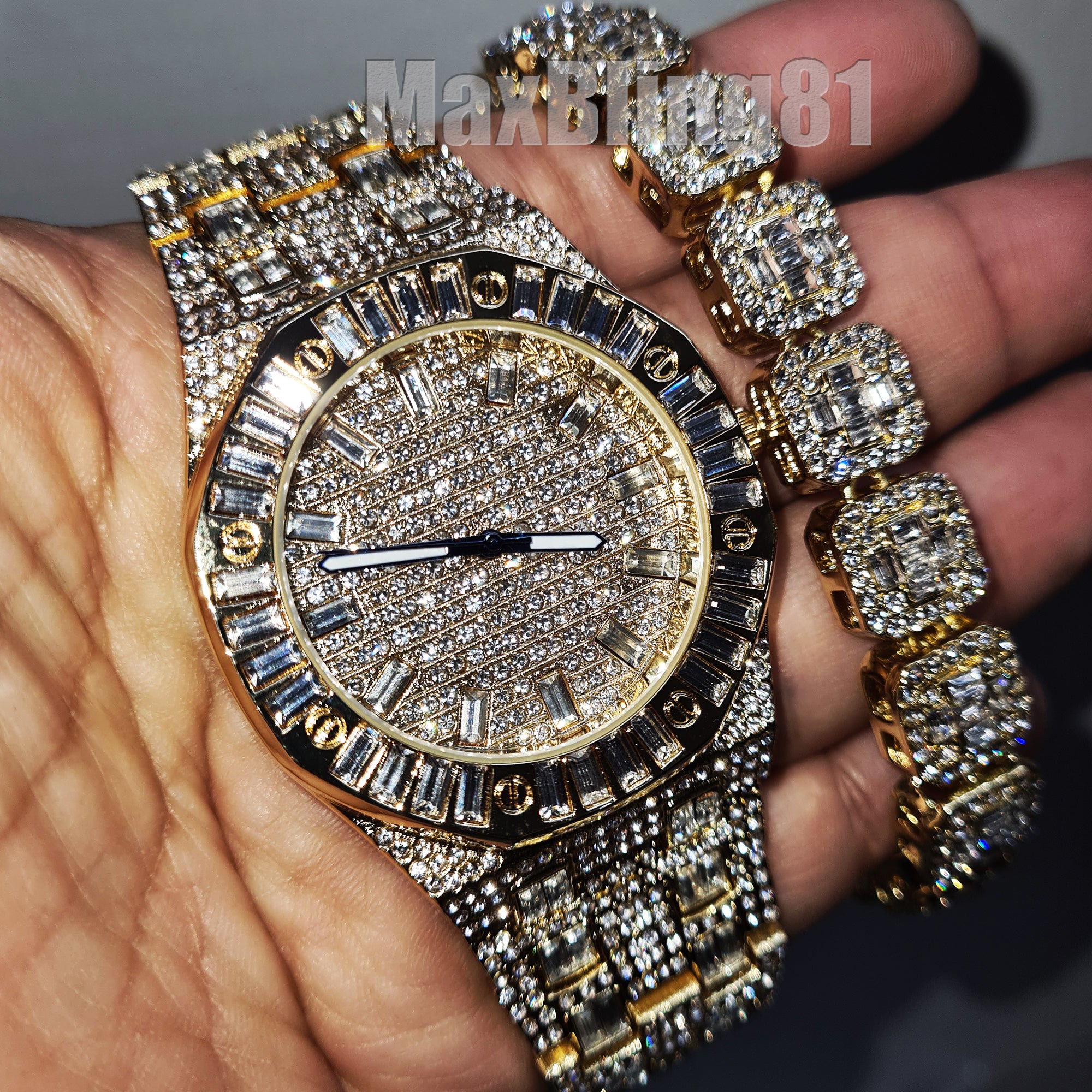 SEVENTEEN diamondedge ポスター&strap&ラップブレス HIP HOP GOLD PT LUXURY BLING WATCH & ICED BAGUETTE STONE
