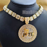 Hip Hop Gold Plated Palm Tree PTE Pendant & 16" 18" 20" Iced Baguette Choker Chain Necklace