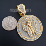 Gold Plated King Tut Pharaoh Pendant & 13mm 16" 18" 20" 24" Iced Cuban Box Lock Chain Hip Hop Necklace