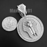 White Gold Plated King Tut Pharaoh Pendant & 13mm 16" 18" 20" 24" Iced Cuban Box Lock Chain Hip Hop Necklace