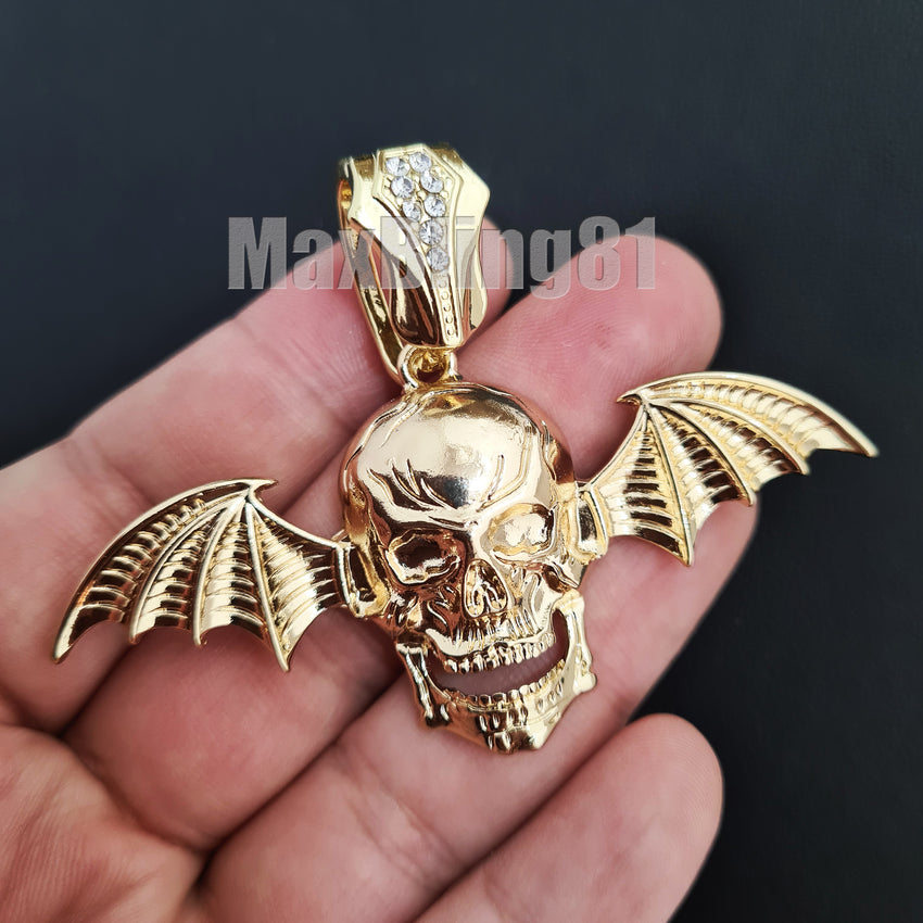 Avenged Sevenfold Skull Wing Pendant & 10mm 18" 20" 24" Iced Baguette Chain Hip Hop Necklace