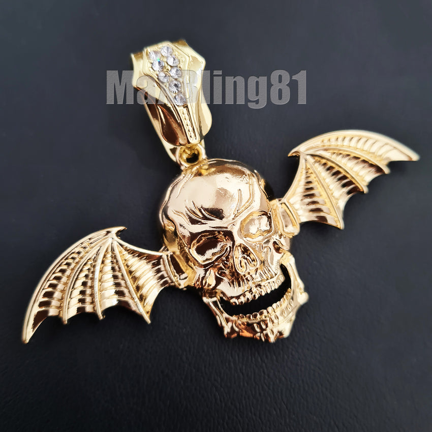 Avenged Sevenfold Skull Wing Pendant & 10mm 18" 20" 24" Iced Baguette Chain Hip Hop Necklace