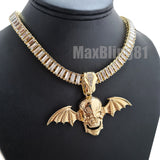 Avenged Sevenfold Skull Wing Pendant & 10mm 18" 20" 24" Iced Baguette Chain Hip Hop Necklace