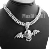 Avenged Sevenfold Skull Wing Pendant & 10mm 18" 20" 24" Iced Baguette Chain Hip Hop Necklace