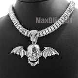 Avenged Sevenfold Skull Wing Pendant & 10mm 18" 20" 24" Iced Baguette Chain Hip Hop Necklace