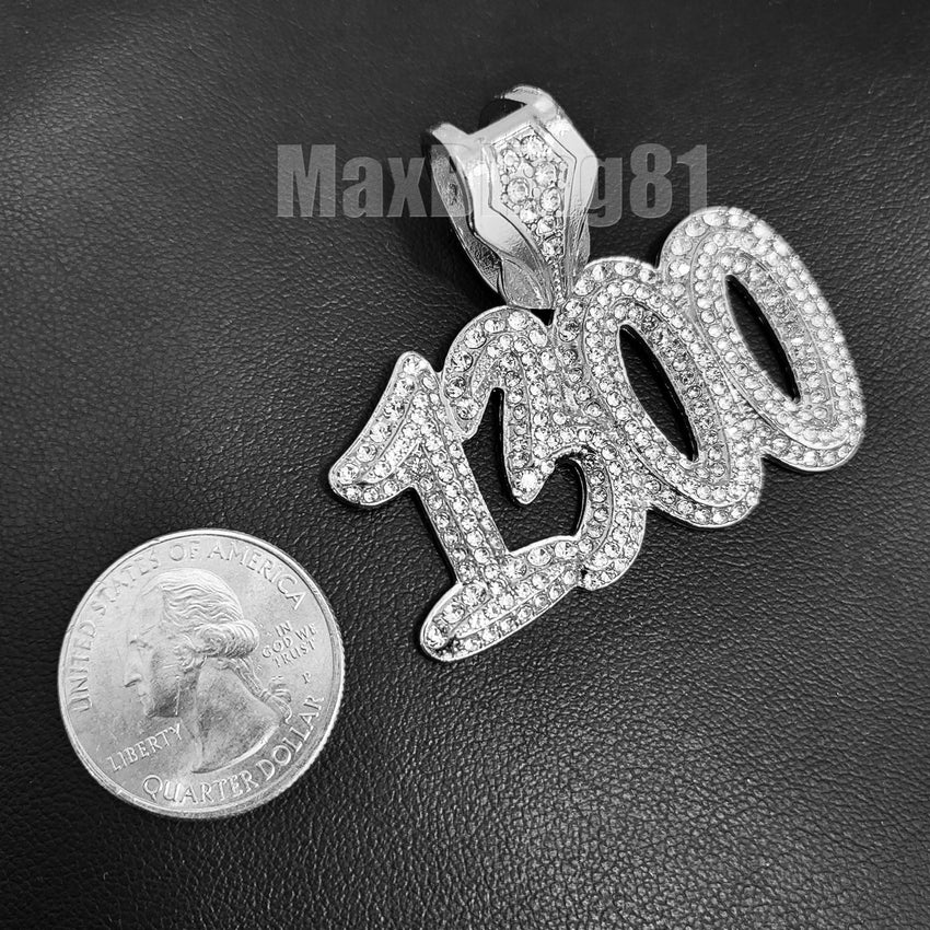 Silver Plated Rapper POLO-G 1300 Pendant & 10mm 18" 20" 24" Iced Baguette Chain Necklace