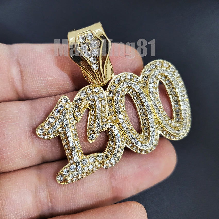 Gold Plated Rapper POLO-G 1300 Pendant & 10mm 18" 20" 24" Iced Baguette Chain Necklace