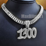 Silver Plated Rapper POLO-G 1300 Pendant & 10mm 18" 20" 24" Iced Baguette Chain Necklace