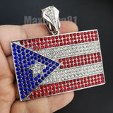 Iced Hip Hop Puerto Rico Flag Rapper's Large Bling Lab Diamond Charm Pendant