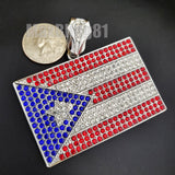 Iced Hip Hop Puerto Rico Flag Rapper's Large Bling Lab Diamond Charm Pendant