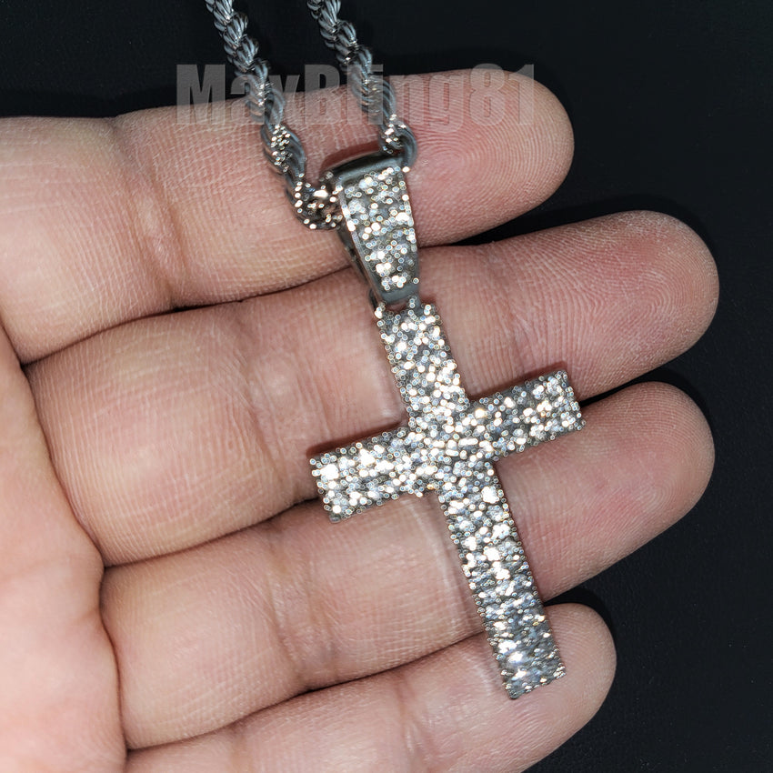 Hip Hop Jewelry Iced Holy Bling Cross Pendant & 24" Rope Chain Fashion Necklace