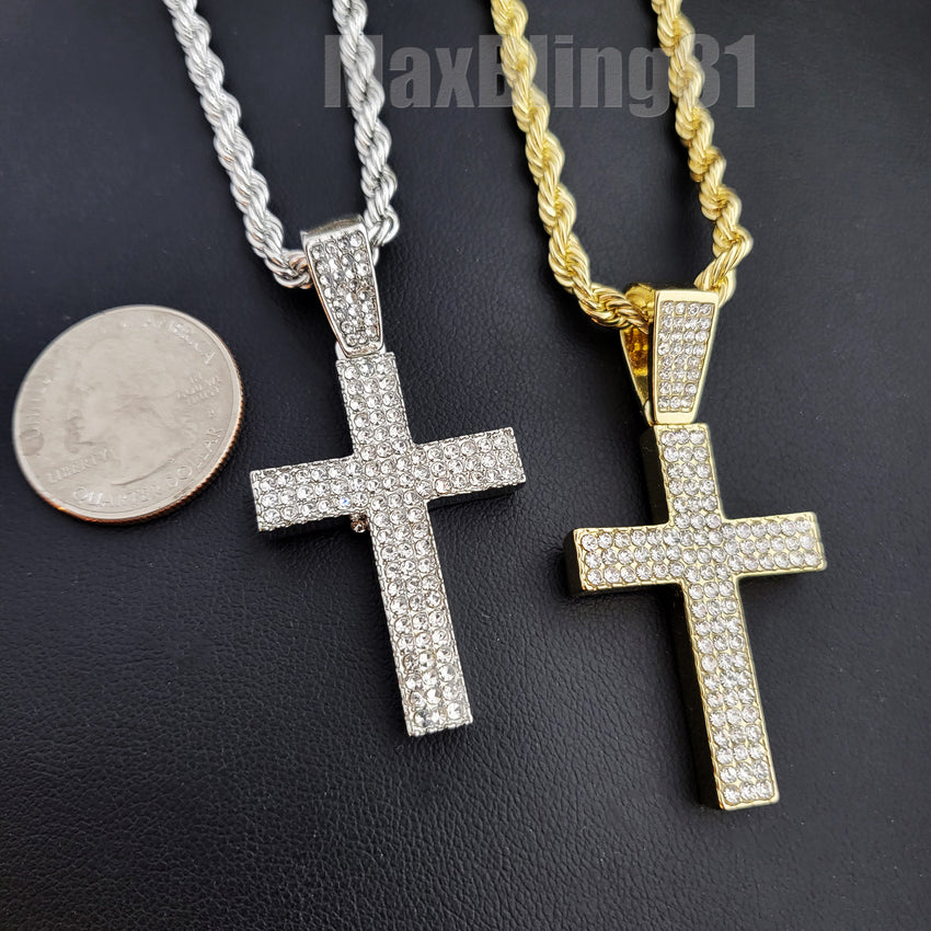 Hip Hop Jewelry Iced Holy Bling Cross Pendant & 24" Rope Chain Fashion Necklace