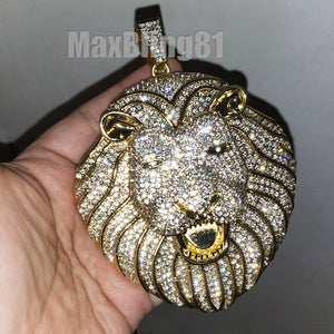 HIP HOP JEWELRY ICED LAB DIAMOND JUMBO SIZE LION HEAD BLING RAPPER CHARM PENDANT