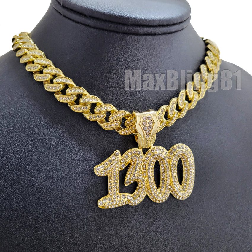 Gold PT POLO-G 1300 w/ 18" Iced Cuban & GOAT w/ 24" Rope Chain Hip Hop Necklace