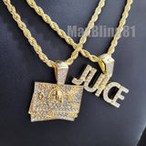Hip Hop Iced Jewelry $100 Bill & JUICE Pendant & 4mm 24" Rope Chain Fashion Necklace