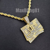 Hip Hop Iced Jewelry $100 Bill & JUICE Pendant & 4mm 24" Rope Chain Fashion Necklace