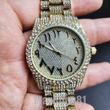 HIP HOP GOLD PT LUXURY BLING WATCH & ICED BAGUETTE STONE BRACELET GIFT SET