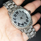 SILVER PT LUXURY BLING HIP HOP WATCH & ICED BAGUETTE STONE BRACELET GIFT SET