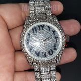 SILVER PT LUXURY BLING HIP HOP WATCH & ICED BAGUETTE STONE BRACELET GIFT SET