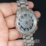 SILVER PT LUXURY BLING HIP HOP WATCH & ICED BAGUETTE STONE BRACELET GIFT SET