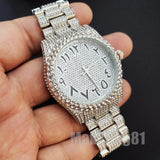 SILVER PT LUXURY BLING HIP HOP WATCH & ICED BAGUETTE STONE BRACELET GIFT SET