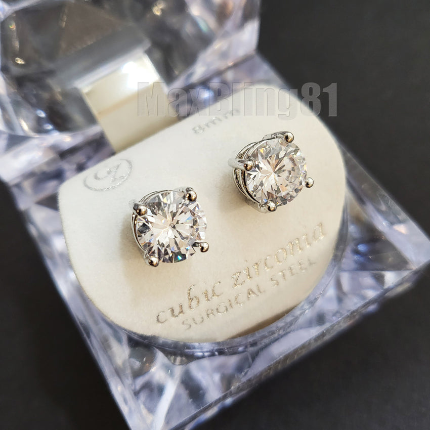 ICED HIP HOP JEWELRY RAPPER'S 8mm CZ STONE FASHION BLING STUD EARRING EARRINGS