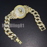 Hip Hop 14K Gold Plated 8.5" CZ Full Iced Out Praying Hands Cuban Bracelet