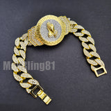 Hip Hop 14K Gold Plated 8.5" CZ Full Iced Out Praying Hands Cuban Bracelet