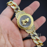 Hip Hop 14K Gold Plated 8.5" CZ Full Iced Out Praying Hands Cuban Bracelet