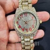 GOLD PT LUXURY BLING HIP HOP WATCH & ICED BAGUETTE STONE BRACELET GIFT SET