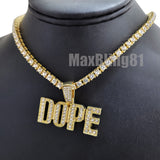 Hip Hop Jewelry Iced DOPE Pendant & 4.5mm 16" 18" 20" 24" 1 Row Lab Diamond Tennis Chain Necklace
