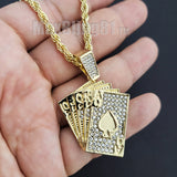 Iced Gold Plated Alloy Poker Playing Card Pendant & 4mm 24" Rope Chain Necklace