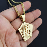 Iced Gold Plated Alloy Poker Playing Card Pendant & 4mm 24" Rope Chain Necklace