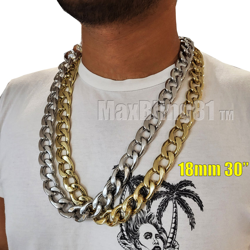 Rapper's Gold Plated Bling Alloy 18mm 30" Miami Cuban Thick Heavy Chain Hip Hop Necklace