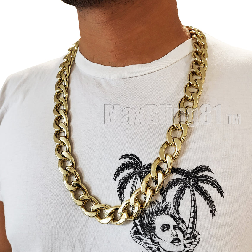 Rapper's Gold Plated Bling Alloy 18mm 30" Miami Cuban Thick Heavy Chain Hip Hop Necklace